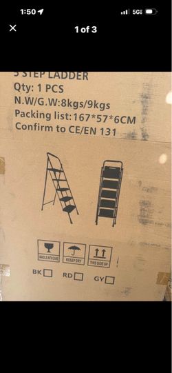 OWEITI 5 Step Ladder, Portable Sturdy teel Ladder with Handrails, Lightweight olding Step Stool with Wide Anti-Slip 'edal, Foldable Ladder for Home Ki
