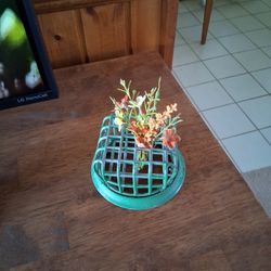 Old. Iron. Green. Flower Frog.