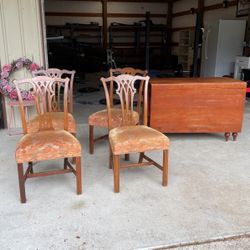 Antique Solid Wood Dining Table & 4 Chairs