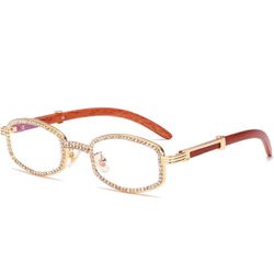 mincl Diamond Square Sunglasses Men Women Luxury Designer Wood Frame Rhinestone Punk Goggle Glasses UV400
