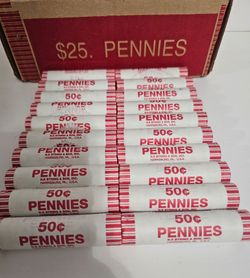 20 rolls pennies, 1000 pennies unsearched, unopened rolls