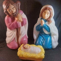 Empire Christmas Nativity, Holy Family 3 Piece Set, Lighted Blow Mold, Includes, Mary, Joseph and Baby Jesus, Indoor and Outdoor, Excellent Condition!