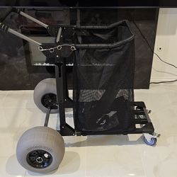 Beach Cart Foldable Fishing Trolley with 12 inch Balloon Wheels for Sand All-Terrain