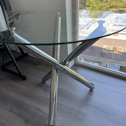 Stainless Steel Dining Table With Glass Top