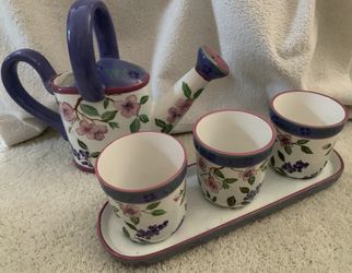 Capriware 5 Piece Ceramic Set Planters, Tray, & Watering