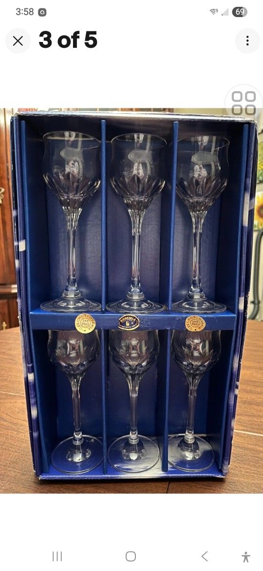 New Bohemia Czechoslovakia Crystal Simone Port Glasses Set of 6 VGUC ( reseda ca)