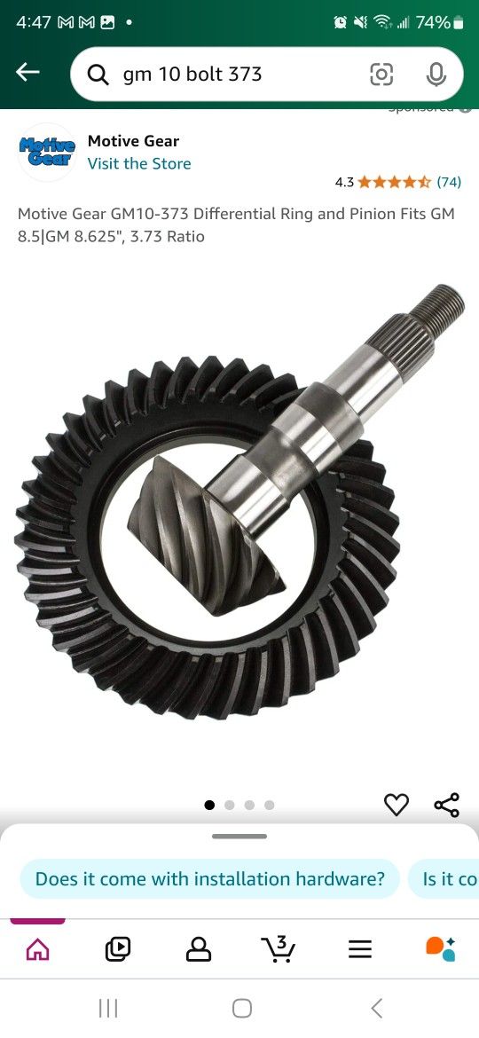 Brand new Motive Gear GM10-373 Differential Ring and Pinion Fits GM 8.5|GM 8.625", 3.73 Ratio