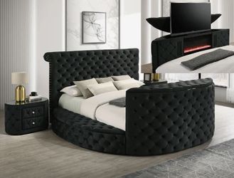 New 5212BK VOLTARE FIREPLACE queen black bed frame special