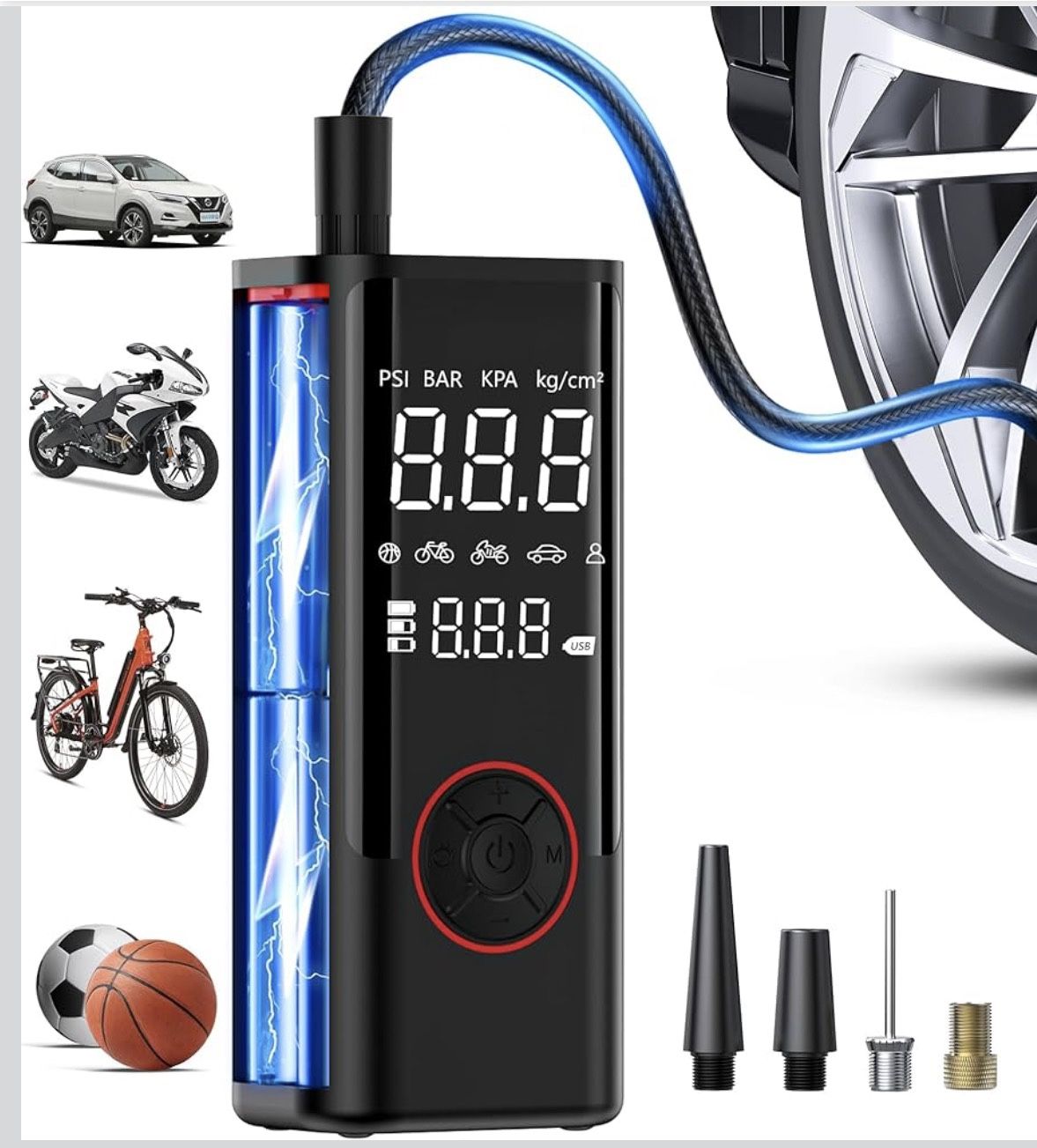 Tire Inflator Portable Air Compressor, Cordless Air Pump for Car Tires with Pressure Gauge, Battery Power Bike Tire Pump, 150PSI Portable Tire Inflato
