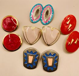 Avante Garde Vintage 5 Pair Of Enamel Stud Pierced Earrings