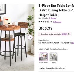 3-Piece Bar Table set For 2