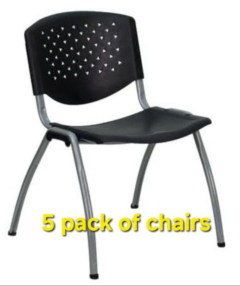 5-pack Of Black Hercules Series Polypropylene Stack Chair, Titanium Frame Finish