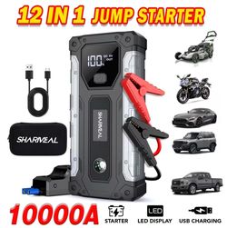 Sharmeal Car Battery Jump Starter 10000A, Jump Starter Battery Pack for All Gas and 10.0L Diesel, 12V Portable Jump Box with LED Light