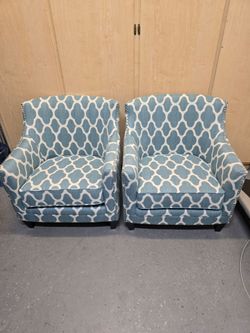 2 Pickett house Furnishings aqua and white accent arm chairs with nail heads