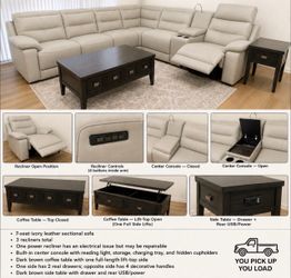 Bob’s Furniture Milano Ivory Leather Sectional Set + Tables