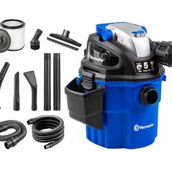 Vacmaster VWM510 5-Gallon 5 Peak HP Remote Control Wall Mount Wet/Dry Shop Vacuum , Blue