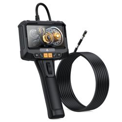 Bi-Directional Articulating Borescope - Dual Lens Serpentine Tube Scope with 5-Inch IPS Screen, IP67 Waterproof LED Lights, 6.5 Feet Long for Automoti