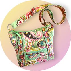 Vera Bradley Hipster Crossbody Purse Paisley Flowers teal, aqua, pink, purple
