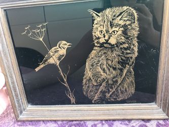 Original Artwork Signed by Tom Wood “Young Cat and Bird”