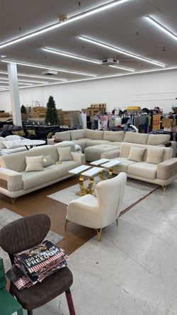 Cream Sectional Sofa Set with Gold Legs