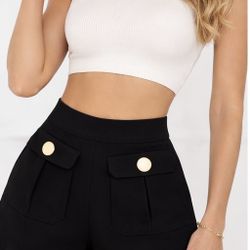 High Rise Black Pocket Shorts 