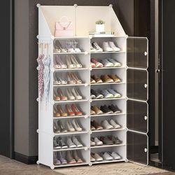 Jomifin Shoe Rack Storage Cabinet with Doors, Key Holder, Portable Shoes Organizer, Expandable Standing Rack, Storage 32-64 Pairs Shoes, Boots, Slippe