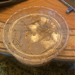 Glass Etched Flower Serving Plate