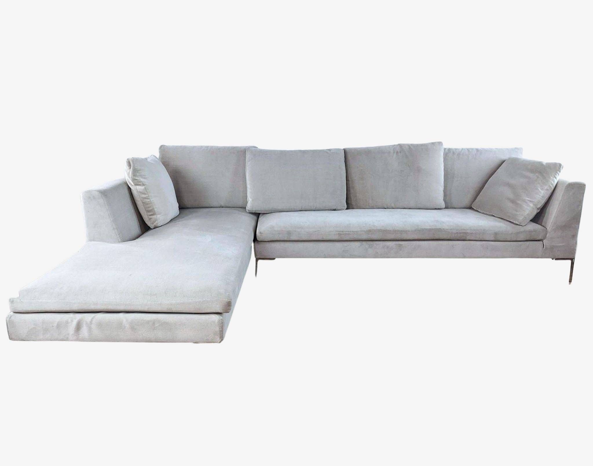 Modern Off White Velvet Fabric Upholstered Sectional 