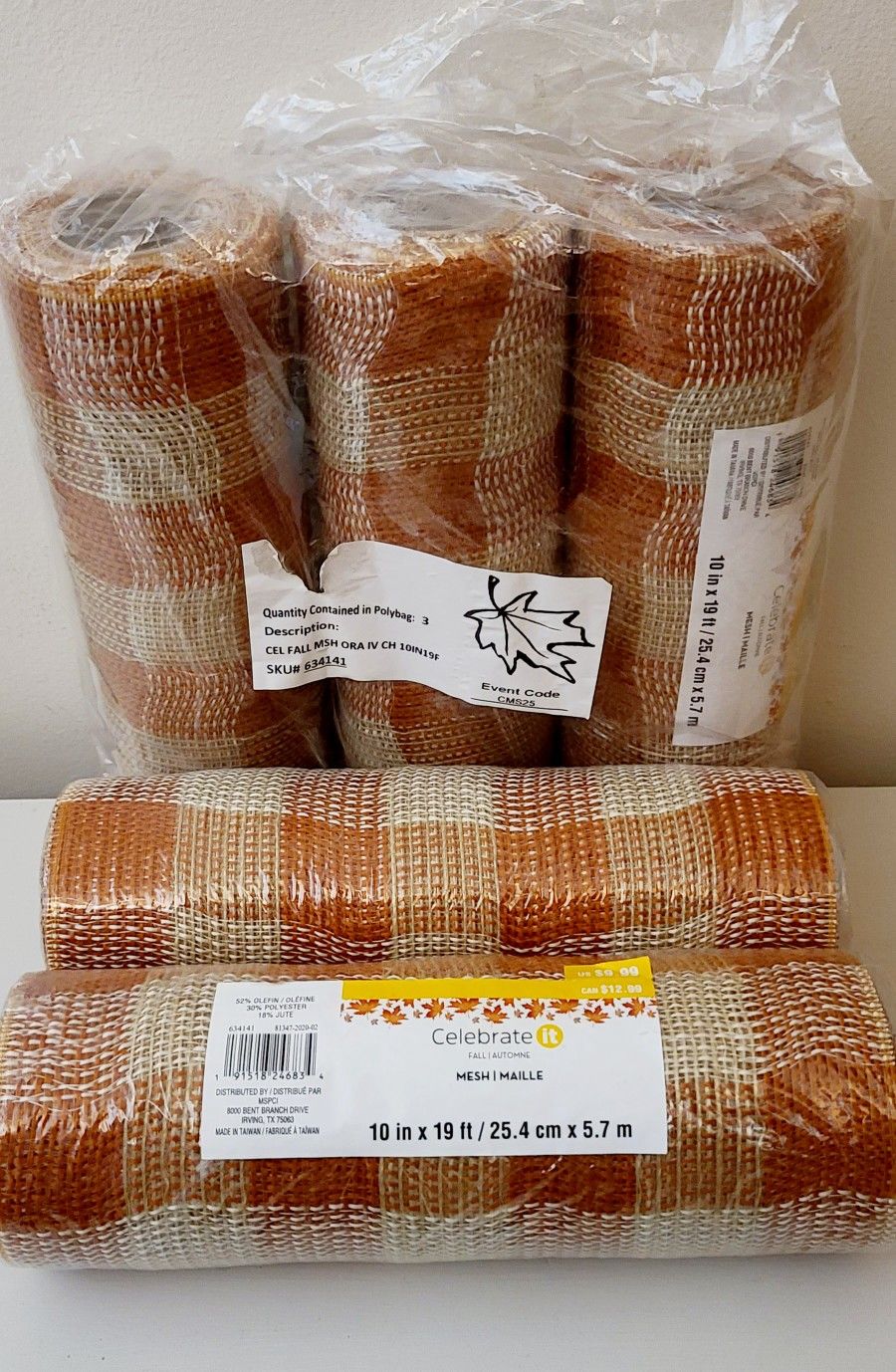 5 Thanksgiving Brown Craft Mesh Ribbon Wreath Making Brand New