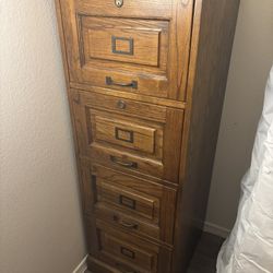 Antique Oak Wood Filing Cabinet