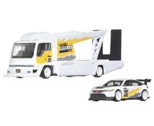 Hot Wheels Legends Team Transport Hauler & Toy Car, 2-Pack of Premium 1:64 Scale Vehicles