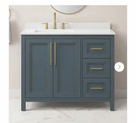 Korra 42 in. Single Sink Freestanding Vintage Blue Bath Vanity with White Engineered Stone Top (Assembled)