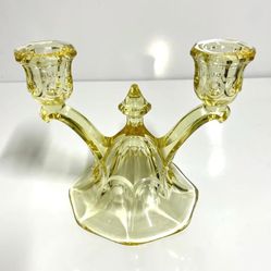 Vintage Sahara Yellow Heisey #1433 Glass Company Candlestick Holder