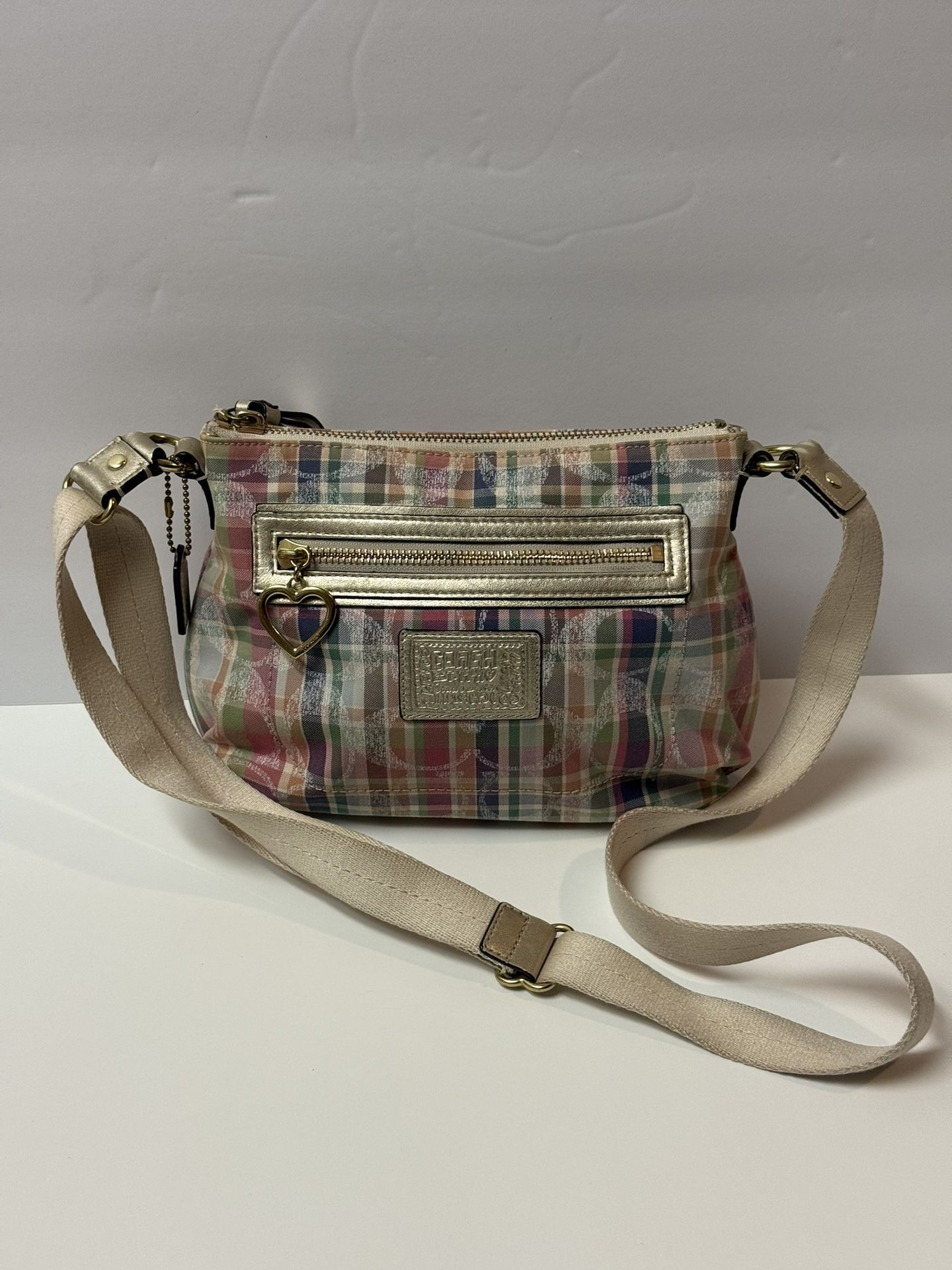 Coach Poppy Daisy Glam Signature C Madras Pastel Tartan Plaid Crossbody