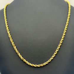 10k solid yellow gold rope chain necklace 22.5” 3.5mm 26.4 grams
