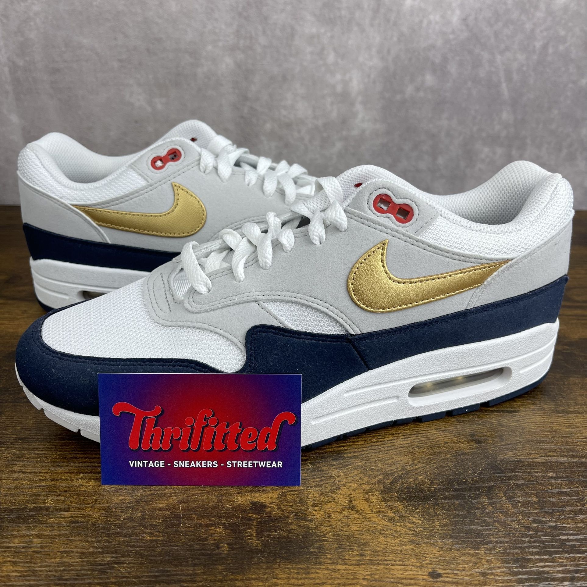 Nike Air Max 1 Olympic Size 9.5 HM9604-400 USA Men’s Gym Sneakers OG Rare Gold Swoosh