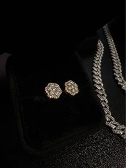 Moissanite Flower Cluster Stud Earrings Gold Toned