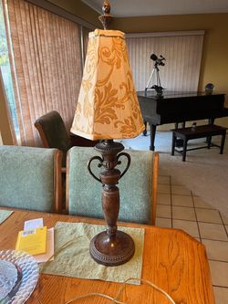 Ornate Bronze-Finish Table Lamp with Floral Shade