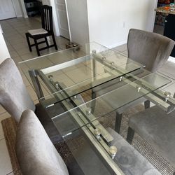 Glass Extendable Dining Table With 4 Chairs 