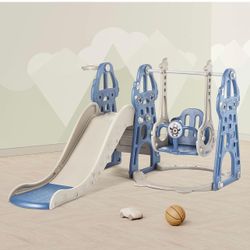 4 in 1 Toddler Slide and Swing Set, Kid Slide for Toddlers Age 1-2, Baby Slide with Basketball Hoop, Indoor Outdoor Slide Toddler Playset Toddler Play