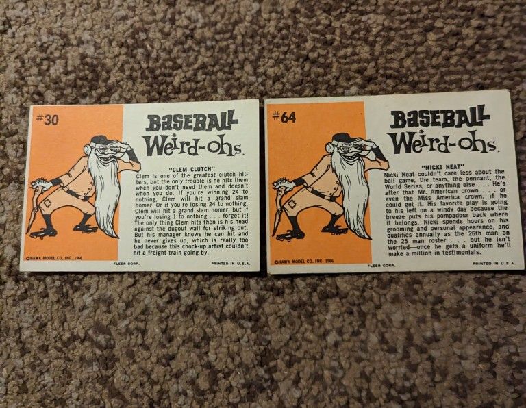 Baseball Weird-ohs #30 And #64 Trading Cards 