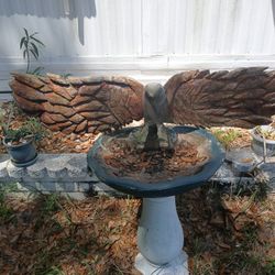 Wood Art And Bird Bath