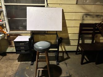 KAAYEE 75°Adjustable Degree Drawing Table,Artist Drafting Table,Art Desk with Stool for School,White