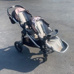 City Select Baby Jogger Double Stroller With Bassinet And Trays