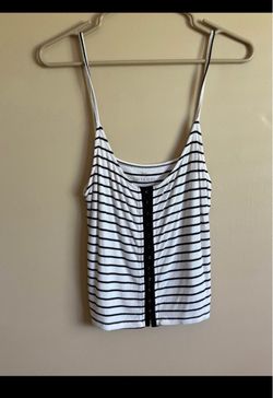 Women’s American Eagle Black Striped Ribbed Crop Tank Top Size XL
