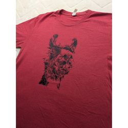 Bella Canvas Hidden Cove Outfitters Llama Graphic T-Shirt Red Mens Medium