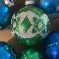 Vintage 1950s Christmas Ornaments Mid Century Blue Green  