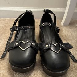 Women’s Black Shoes with Heart Detail Size 39/8-8.5
