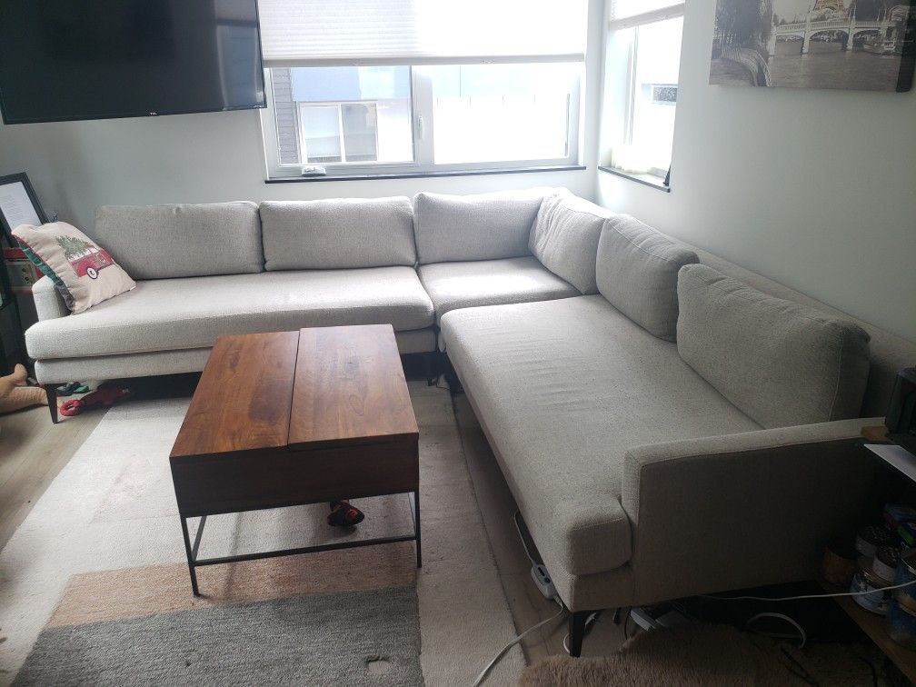West Elm Andes 3-Piece L-Shaped Sectional 105 Inch Couch/Sofa