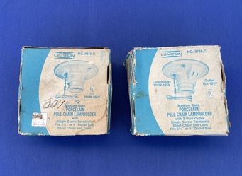 Leviton Medium Base Porcelain Pull Chain Lampholders No.9716-C & 9816-C Reusable